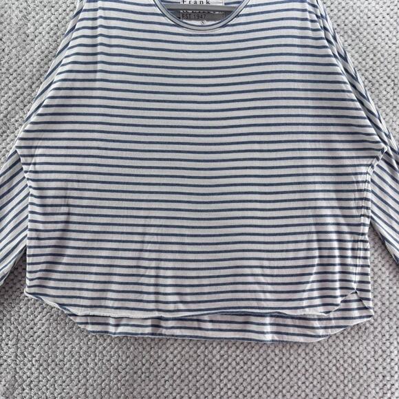 Frank & Eileen Top Womens S Blue White Striped Crew Tee Lab Long Dolman Sleeve - Picture 4 of 12